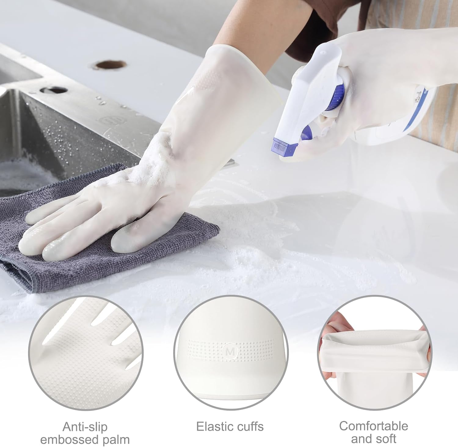 Reusable Rubber Gloves 3 or 6 Pairs for Cleaning Rubber Dishwashing Gloves for Kitchen.