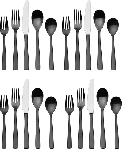 Image of Delano Black Satin 20-Piece Stainless Steel Flatware Set, Service for 4