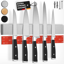 Magnetic Knife Holder for Wall 16" No Drilling Incl. Self Adhesive Tape - Extra Strong Knife Holder - Awarded Knife Magnetic Strip - Made of Stainless Steel