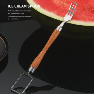 Fruit Knives2-In-1 Watermelon Fork Slicer Food Grade Stainless Steel Watermelon Slicer Cutter with Wood Handle Portable