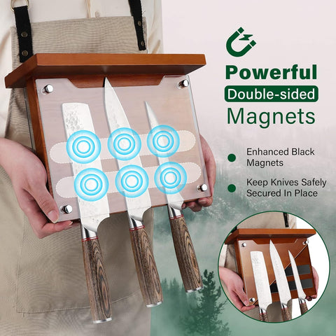 Image of Magnetic Knife Holder with Acrylic Shield-Double Sided Magnetic Knife Block without Knives for Kitchen Wooden Magnetic Knife Rack Multifunctional Storage Knife Holder for Knives Display,Storage