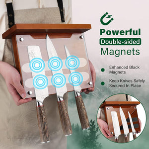 Magnetic Knife Holder with Acrylic Shield-Double Sided Magnetic Knife Block without Knives for Kitchen Wooden Magnetic Knife Rack Multifunctional Storage Knife Holder for Knives Display,Storage