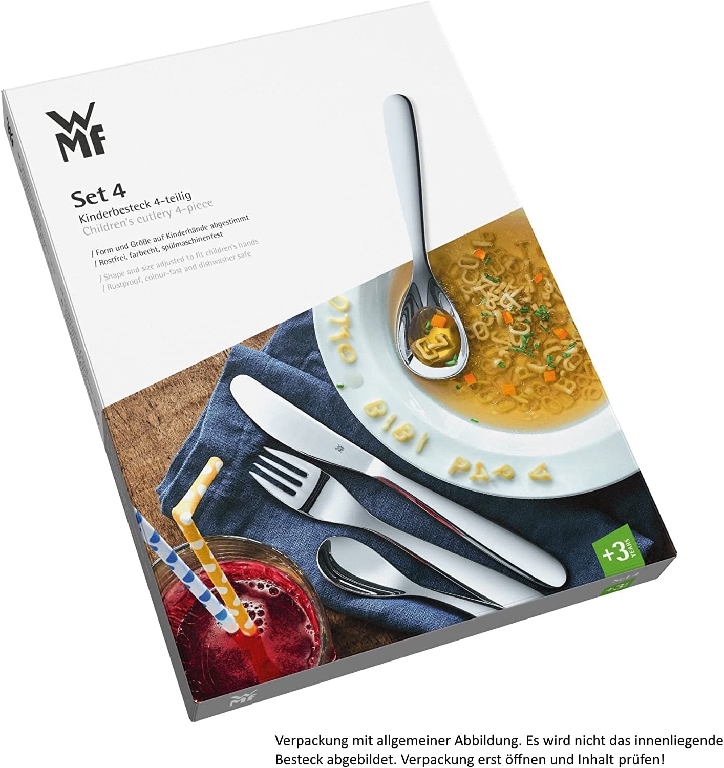 Pignr Animals Children'S Cutlery, 4-Piece, from 3 Years, Cromargan Polished Stainless Steel, Dishwasher-Safe in a Gift Box with General Illustration, 4Pcs, Silver