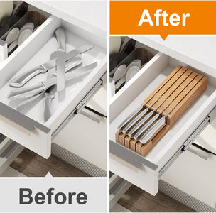 In-Drawer Knife Organizer Bamboo Knife Block, Drawer Knife Storage Steak Knife Holder without Knives,Holds up to 5 Knives(Not Include)