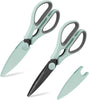 Set of 2 Kitchen Scissors- Stainless Steel Kitchen Shears, Cooking Scissors for Cutting Meat, Chicken, Herbs and Produce with Blade Cover and Soft Grip Handles - Mint Green