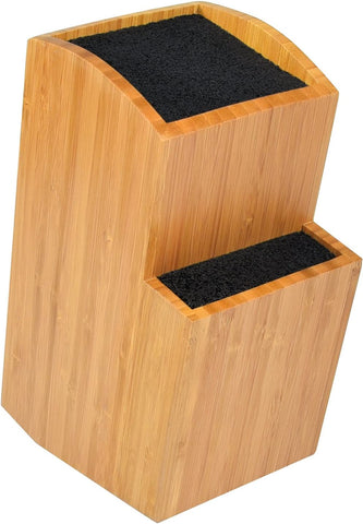 Image of Bamboo Universal Knife Block - Extra Large Two-Tiered Slotless Wooden Knife Stand, Organizer & Holder - Convenient Safe Storage for Large & Small Knives & Utensils - Easy to Clean Removable Bristles
