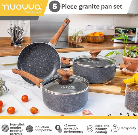 Image of Non Stick Pots and Pans Set – Kitchen Cookware Sets with Lid – Induction Hob Pots Set – 5Pc Non Stick Cooking Set – Cooking Marble Saucepan Pots and Frying Pan – Juego De Ollas Para Cocina – by