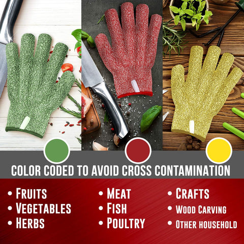 Image of Cut Resistant Gloves - 3 Pack, Food Grade, Fits Both Hands, Level 5 Protection