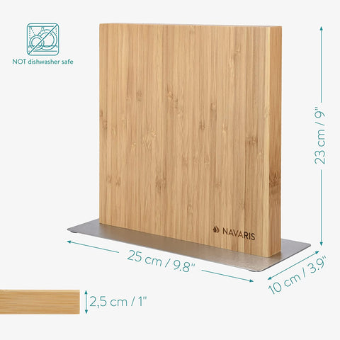 Image of Wood Magnetic Knife Block - Double Sided Wooden Magnet Holder Board Stand for Kitchen Knives, Scissors, Metal Utensils - Bamboo, 8.9 X 8.7 In