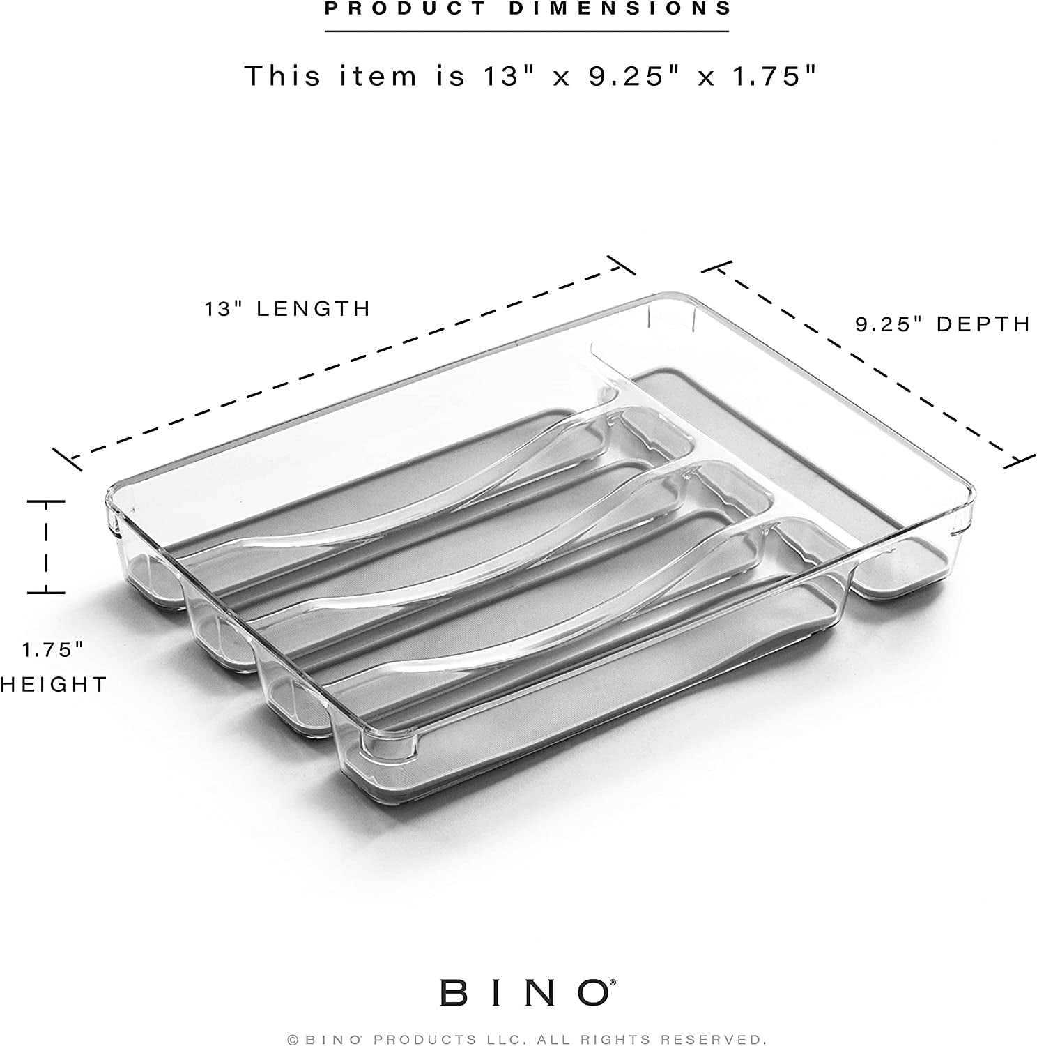 5-Slot Silverware Organizer for Drawer | Plastic Utensil Kitchen Drawers Tray Organization W/Grip Lining (Light Grey)