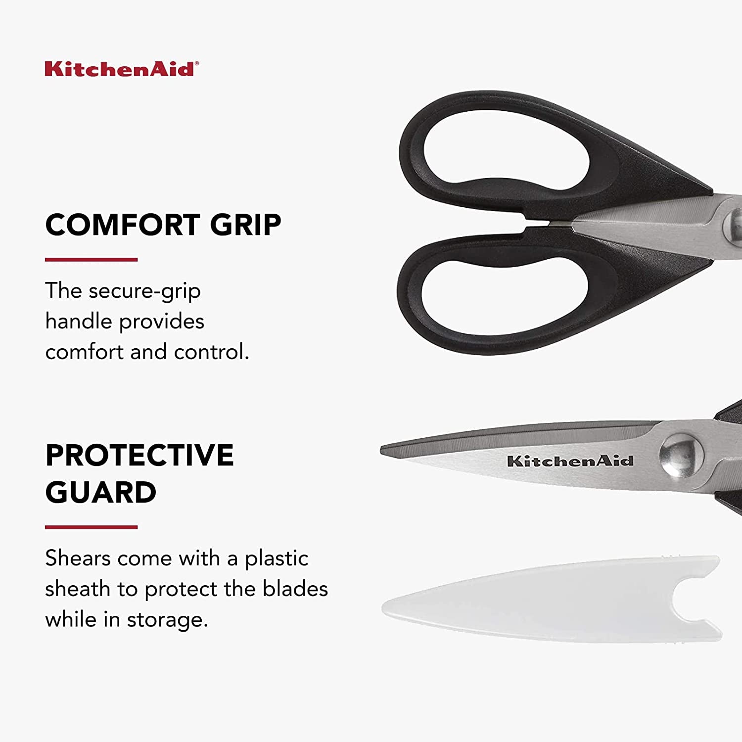All Purpose Kitchen Shears with Protective Sheath for Everyday Use, Dishwasher Safe Stainless Steel Scissors with Comfort Grip, 8.72-Inch, Black