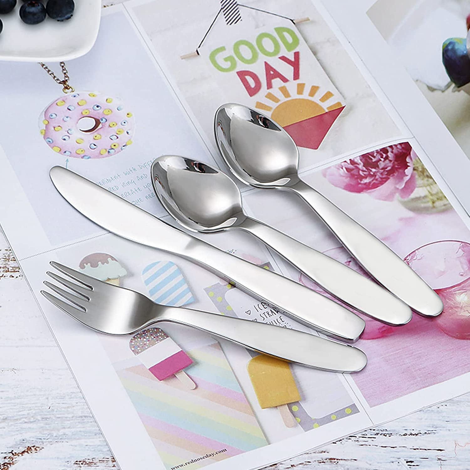 2 Pieces Children Fork Spoon Set with Travel Case for Lunch Box, 18/8 Stainless Steel Kids Silverware Flatware Set Kids Utensil Set for School, 5.9In (Fork Spoon)