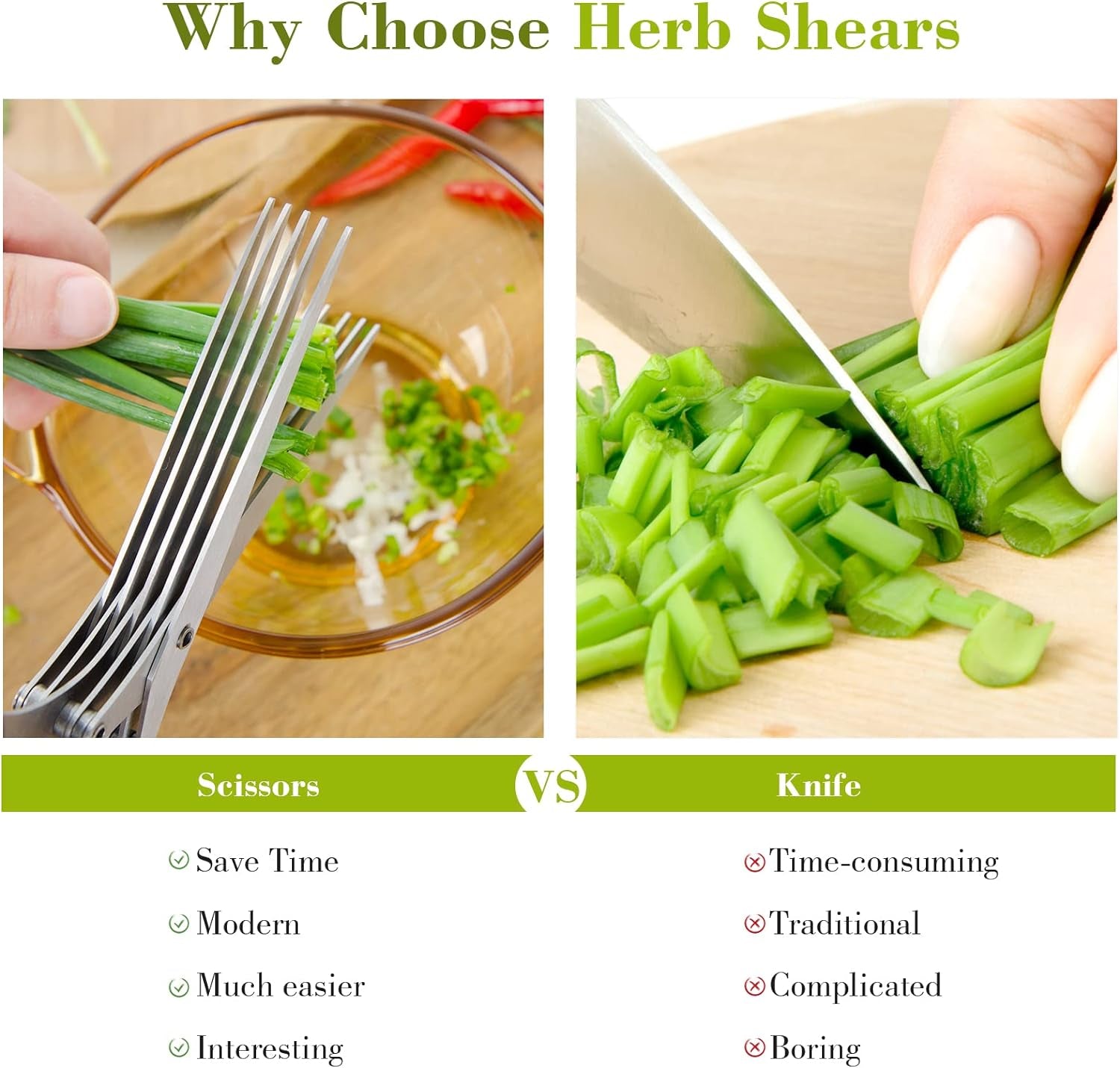 Scissors Herb, Sharp Heavy Scissors for Cutting, Chopping and Cooking Fresh Garden Herbs, 5 Stainless Steel Blades and Stripper, Vanilla Cutter Chopper Garden Kitchen Gadgets