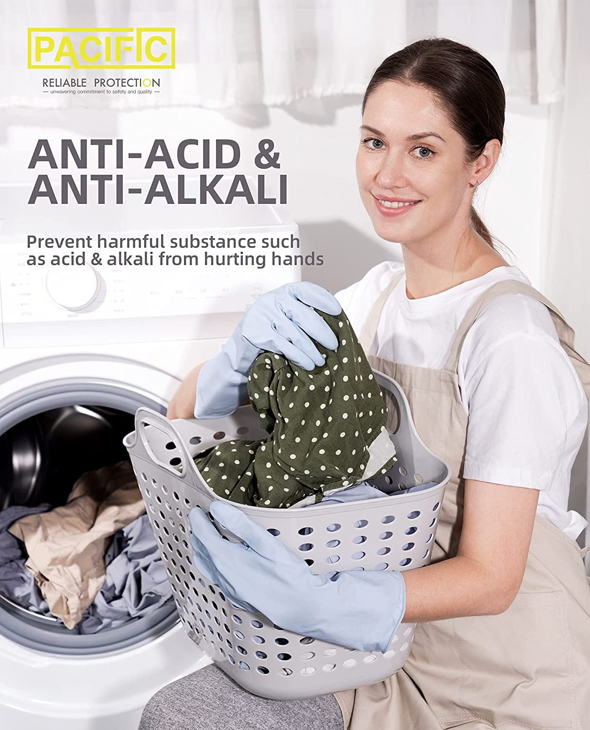 12 Pairs Dishwahsing Gloves, Rubber Gloves, Blue Kitchen Gloves, Long Dish Gloves for Household Cleaning, Gardening, Medium