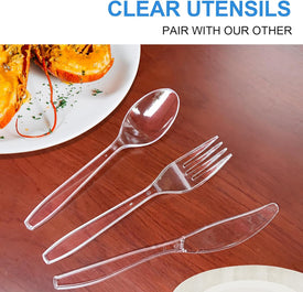 Disposable Knives, 100 Counts Cutlery Set and Disposable Cutlery, Forks Spoons and Knives Set, Safe, Healthy and Non-Toxic for Daily Use and Gathering Parties, Restaurant Kitchen Utensils Set