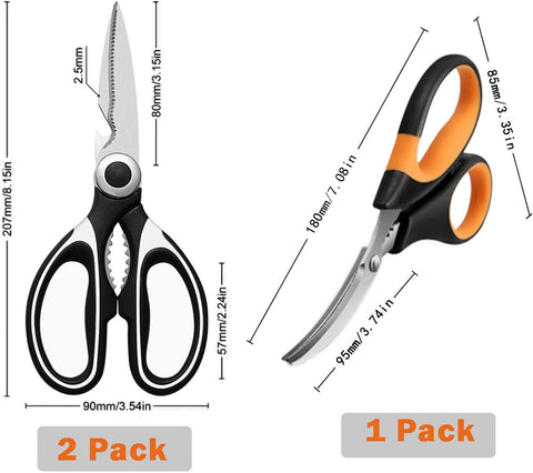 Image of Kitchen Scissors Set 3 Pack, Kitchen Shears Heavy Duty Stainless Steel Cooking Shears and Sharp Seafood Sissors, Multipurpose Utility Scissors Dishwasher Safe for Cutting Meat, Food, Fish, Poultry