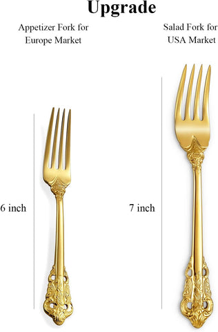 Image of Luxury 20 Pieces 18/10 Stainless Steel Flatware Set, Service for 4, Silver Plated with Gold Accents, Fine Silverware Set and Dishwasher Safe (Gold)