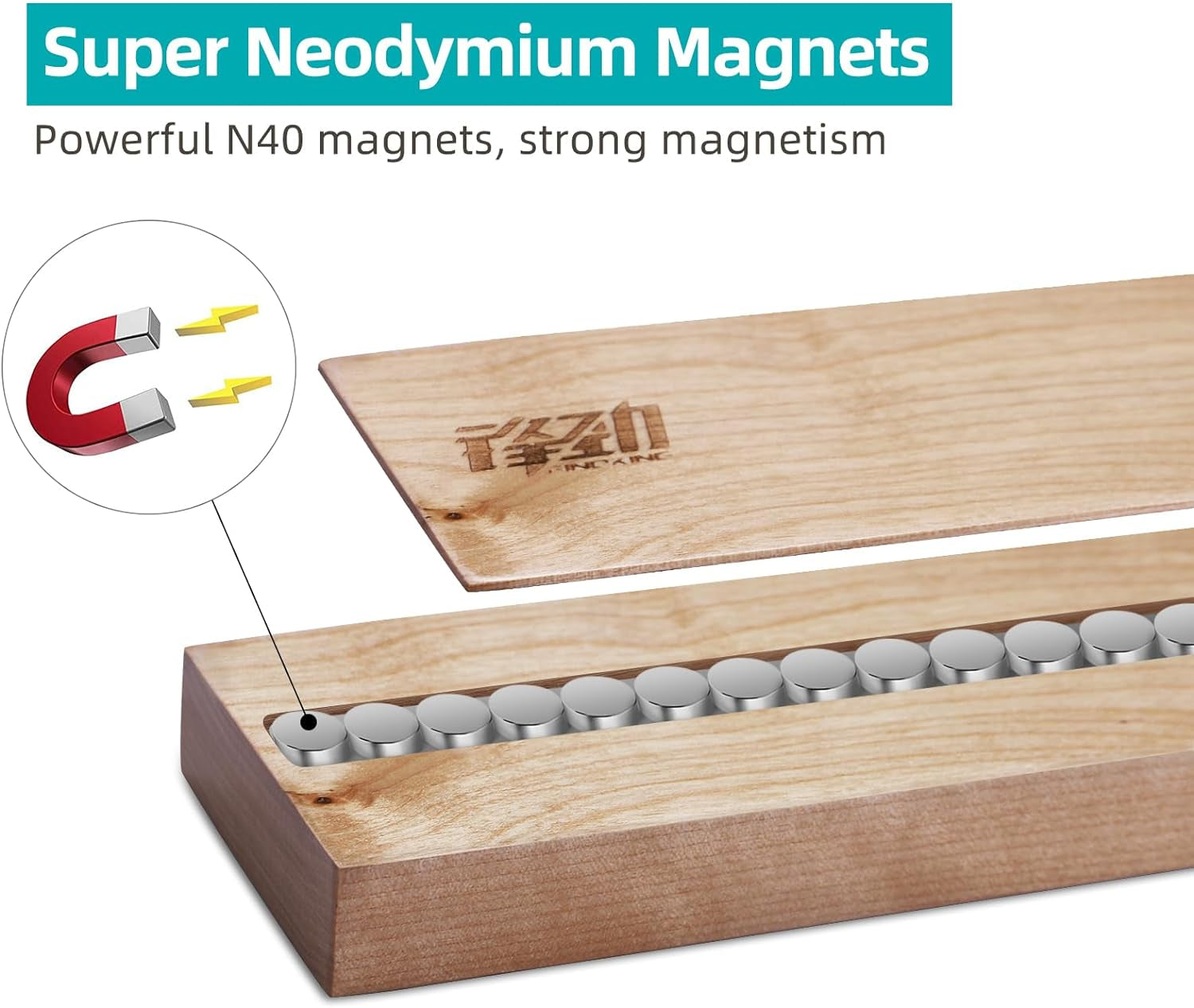 Wood Magnetic Knife Strip, Magnet Utensil Holder for Wall, Refrigerator, Wooden Rack for Kitchen Knives, No Drill (Beige, 12 Inches, without Knives)