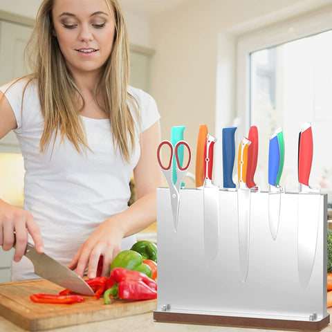 Image of Magnetic Knife Block Holder Stainless Steel Knife Block without Knives Powerful Double Side Kitchen Knife Holder