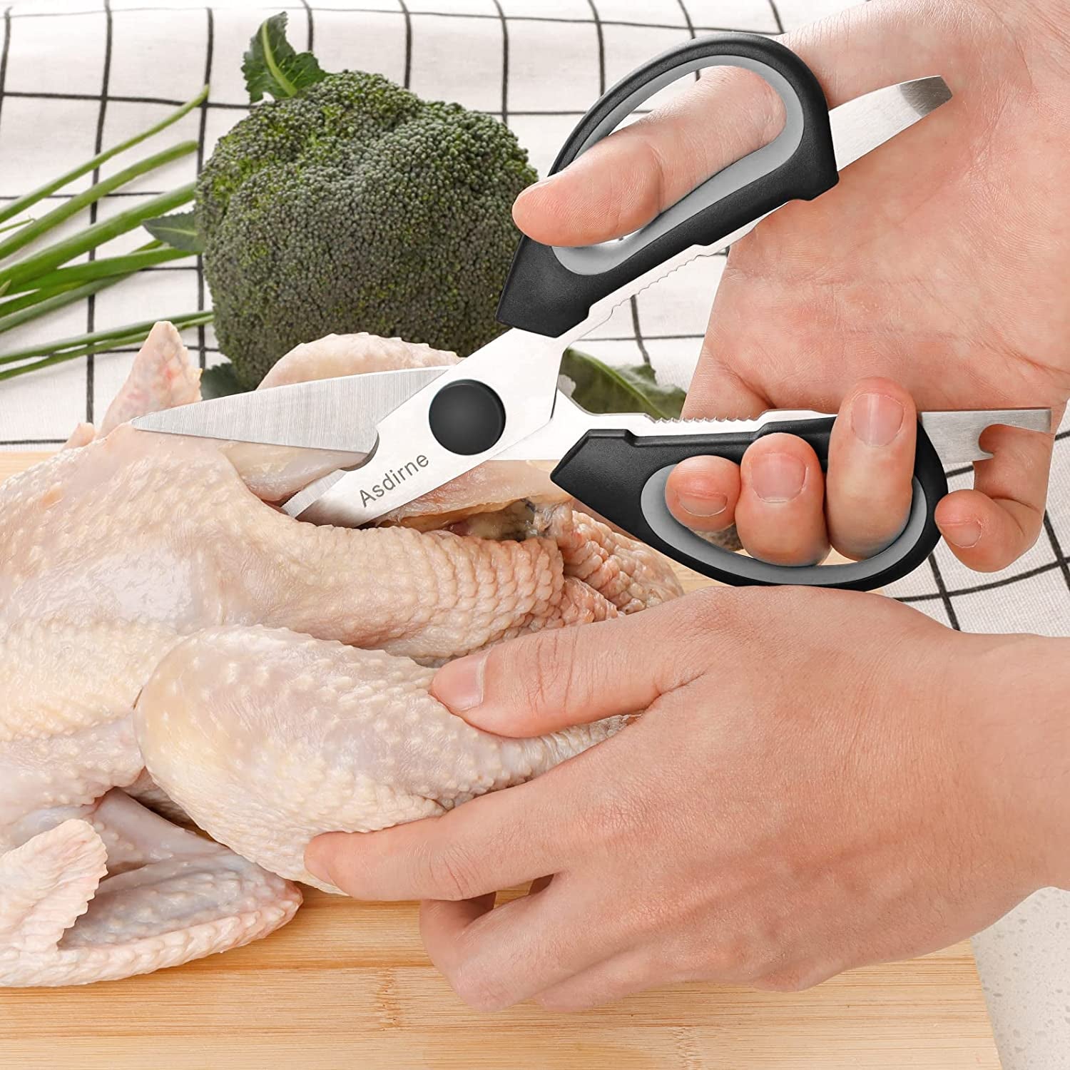 Scissors, Kitchen Scissors with Sharp Stainless Steel Blades and Soft Handles, All Purpose Scissors, 2Pcs, 8.5", Blue&Grey