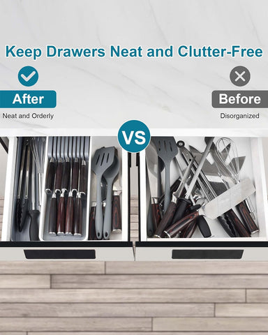 Image of Drawer Knife Organizer, Kitchen Knife Block Knife Holder with Expandable Cutlery Tray Drawer Organizer Tray for Knife