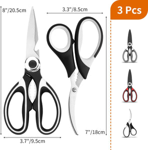 Kitchen Shears, 3-Pack Heavy Duty Kitchen Scissors, Dishwasher Safe Meat Scissors, Stainless Steel Kitchen Scissors General Use for Chicken, Poultry, Fish, Meat, Food, Multipurpose Sharp Scissors