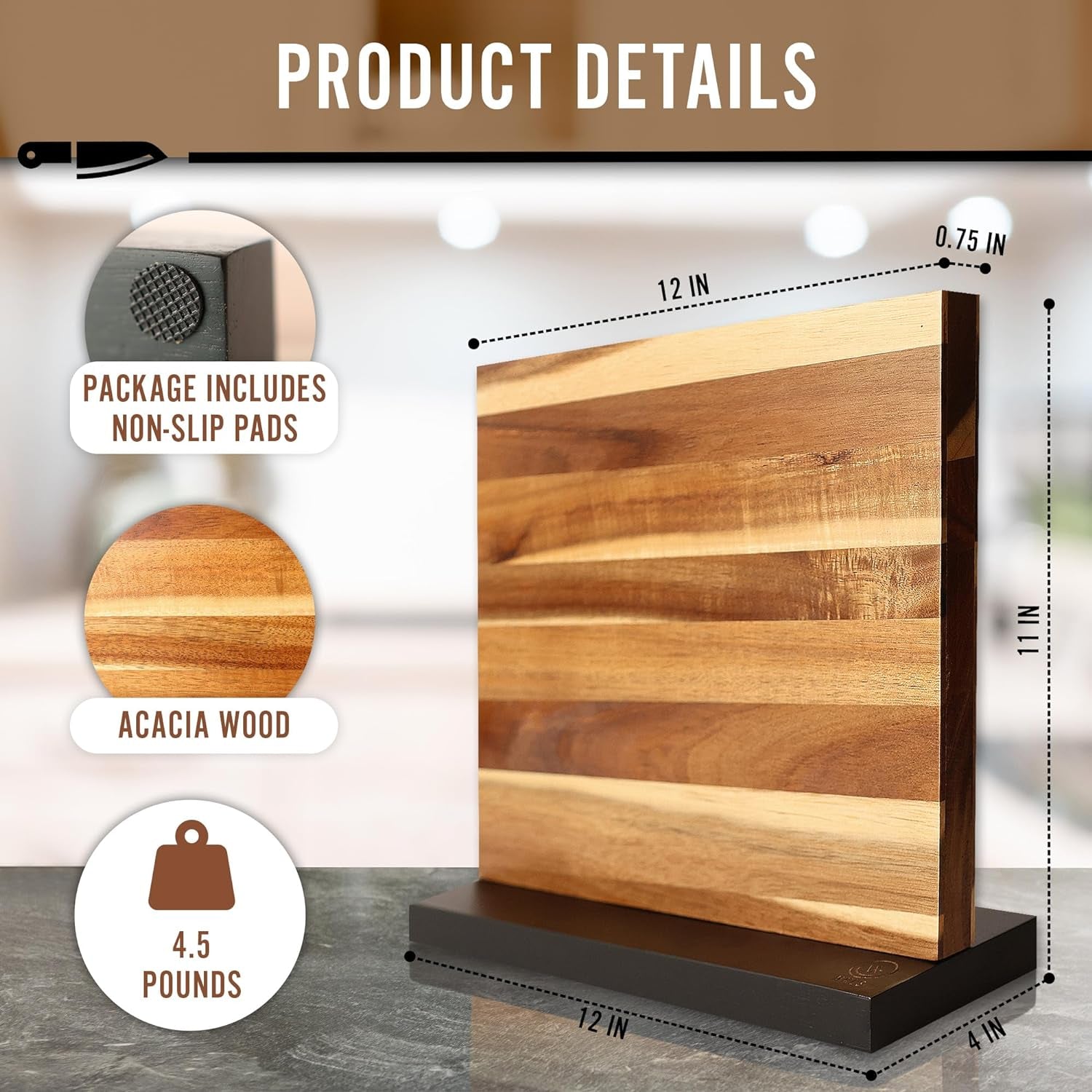 -Acacia Wood,Kitchen Knife Holder-Knife Holder Magnet,Knife Block without Knives,Knife Storage,Kitchen Knife Storage,Magnetic Knife Block-Magnetic Knife Holder-Knife Magnetic Holder,Knife Magnet