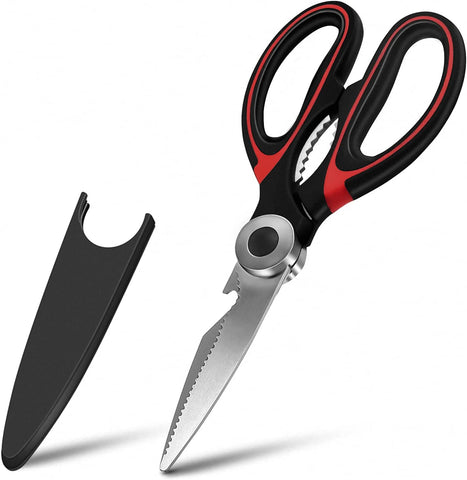 Image of Heavy Duty Kitchen Shears with Protective Sheath Kitchen Meat Scissors, Dishwasher Safe Cooking Scissors, for Chicken, Poultry, Fish, Herbs, Black+Red