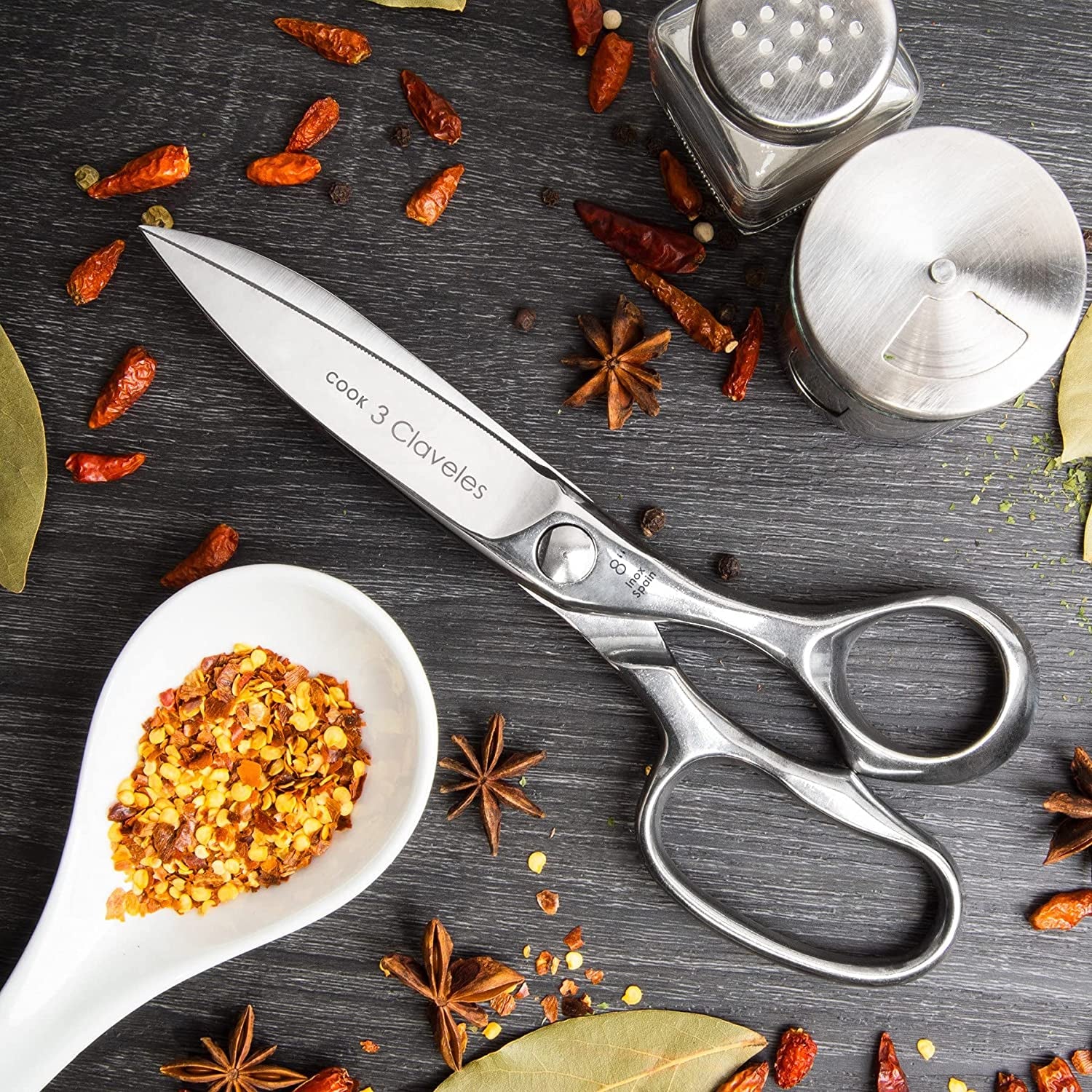 Prof Professional Stainless Steel Cook'S Scissors Line Cook for Meat Fish, Gloss, Chicken Hunting Pizza Microserrated Edge Kitchen Accessories 8" - 20 Cm