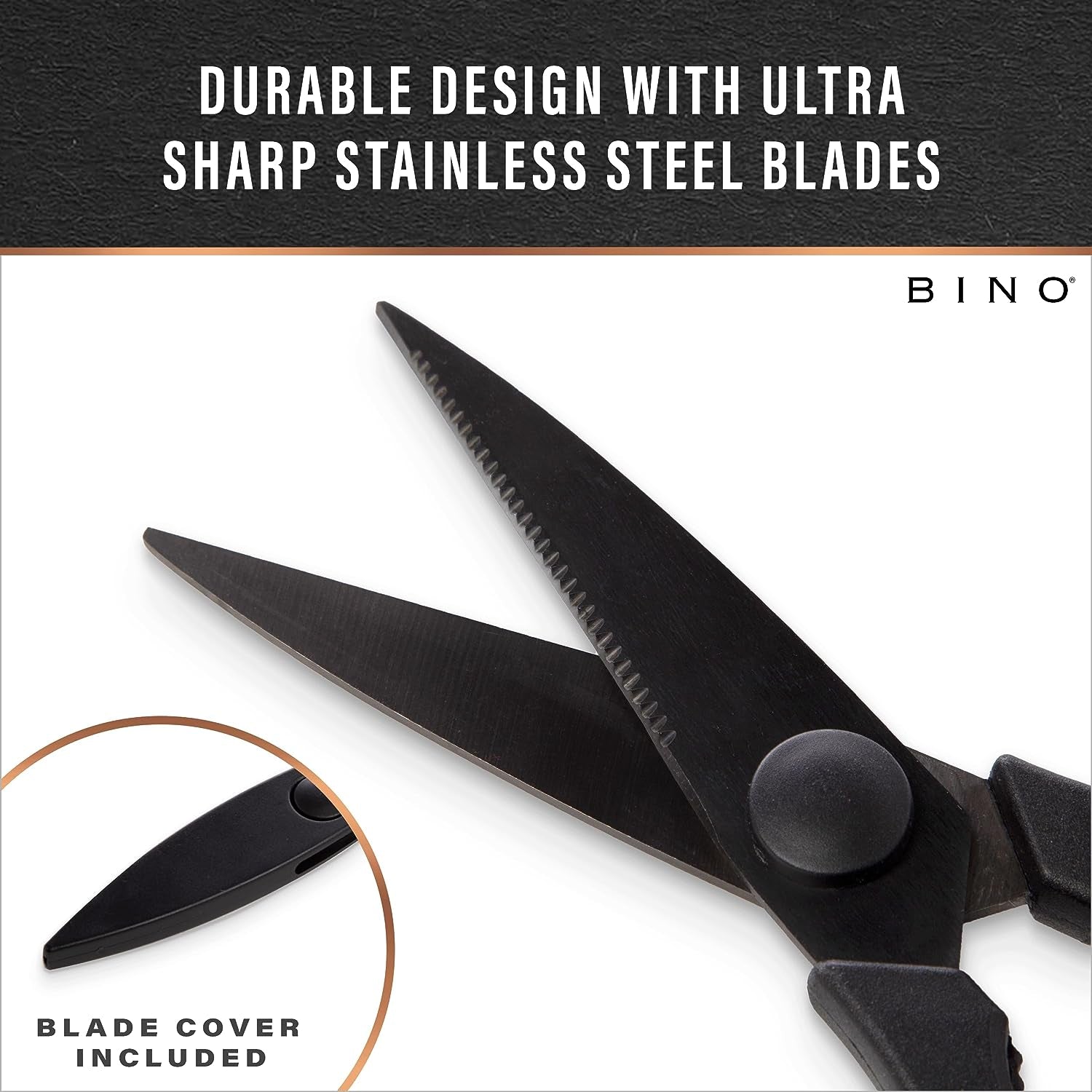 Stainless Steel Blade Kitchen Shears - Black | Strong & Sharp Kitchen Shears | Cooking Scissors | Food Shears | Vegetable Scissors | Poultry Meat & Bone Cutting Scissors | Utility Kitchen Tool
