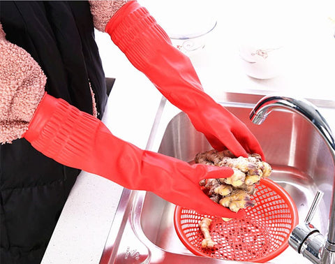 Image of Rubber Cleaning Gloves Kitchen Dishwashing Glove 3-Pairs,Waterproof Reuseable.(Large)