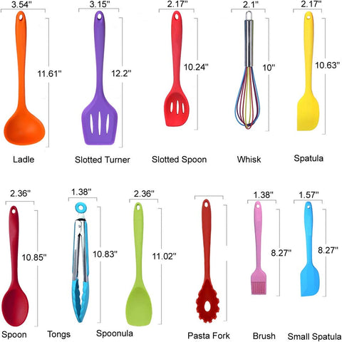 Image of Kitchen Utensil Set - 11 Cooking Utensils - Colorful Silicone Kitchen Utensils - Nonstick Cookware with Spatula Set - Colored Best Kitchen Tools Kitchen Gadgets