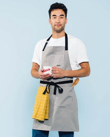 Image of Daily Cotton Kitchen Apron for Cooking- Mens and Womens Professional Chef or Server Bib Apron - Adjustable Straps with Pockets and Towel Loop (Grey)