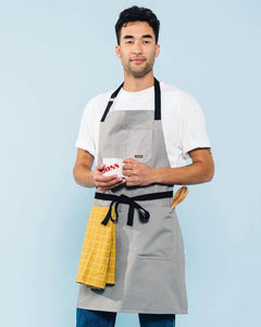 Daily Cotton Kitchen Apron for Cooking- Mens and Womens Professional Chef or Server Bib Apron - Adjustable Straps with Pockets and Towel Loop (Grey)