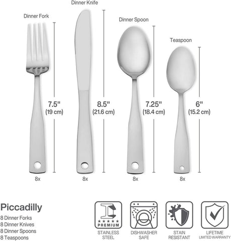 Image of Piccadilly 24 Piece Flatware Set with Wire Caddy, Service for 6, Stainless Steel