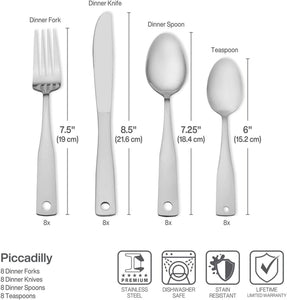 Piccadilly 24 Piece Flatware Set with Wire Caddy, Service for 6, Stainless Steel