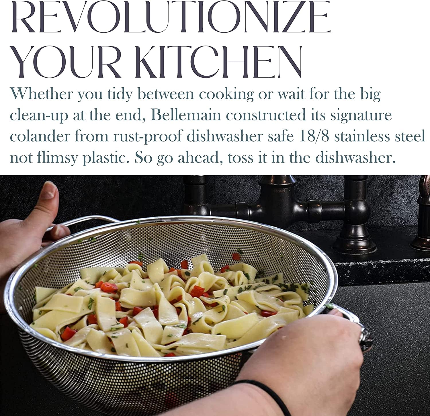 5 Qt Metal Colander with Handle | Pasta, Spaghetti, Berry, Fruit, Vegetable, Kitchen Food Strainer Basket | 18/8 Stainless Steel Colander Bowl | Pot Drainer for Cooking, Sifter Strainer