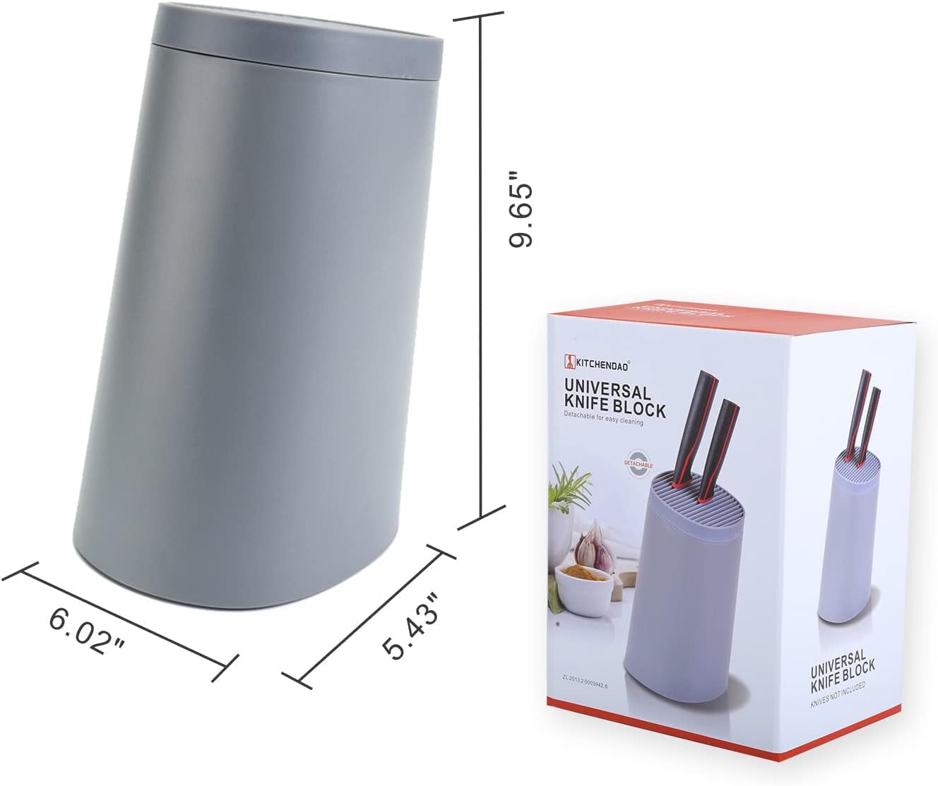 Universal Knife Block Oblique Grey, Space Saver Knife Storage - Detachable for Easy Cleaning & Unique Slot Design to Protect Blades-Oblique for Easy to Reach