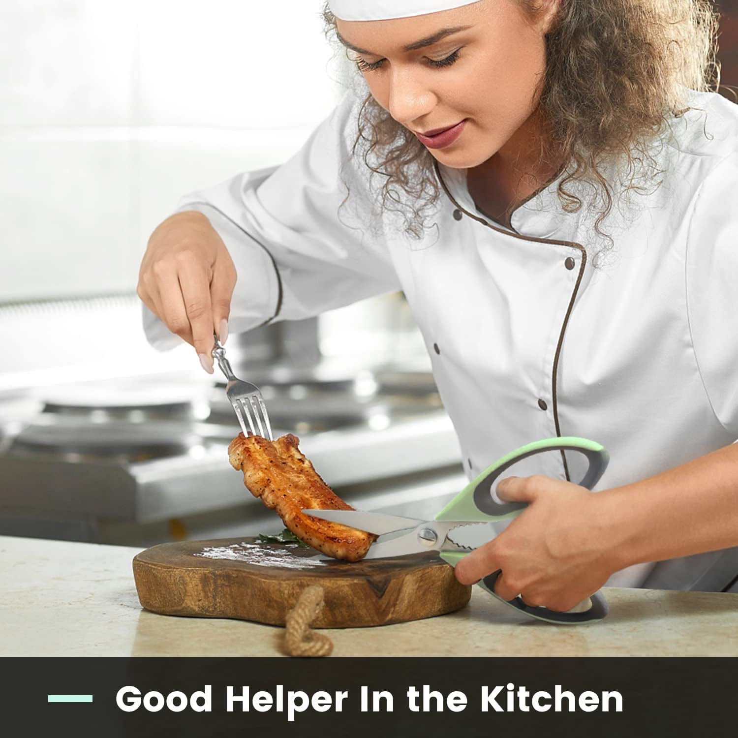 Ultra Sharp Kitchen Scissors with Magnetic Holder, Heavy Duty Kitchen Shears Meat Scissors, Multifunctional Stainless Steel Cooking Poultry Scissors for Household School Picnic(Green)