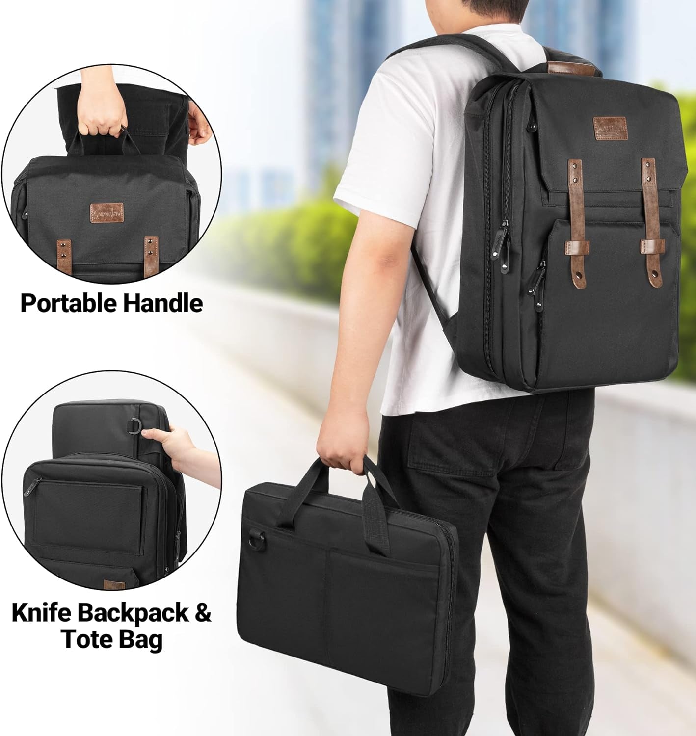 Large Chef Backpack & Knife Bag, Knife Backpack and Chef Bag with Lock Hole, Knife Carrier Chef Utensil Case with Multiple Pockets & Slots for Kitchenware, Patent Design (Knife Not Included)