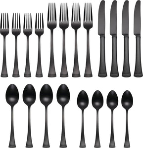 Portola Satin Black Piece Flatware Set, 20 Count, Metallic