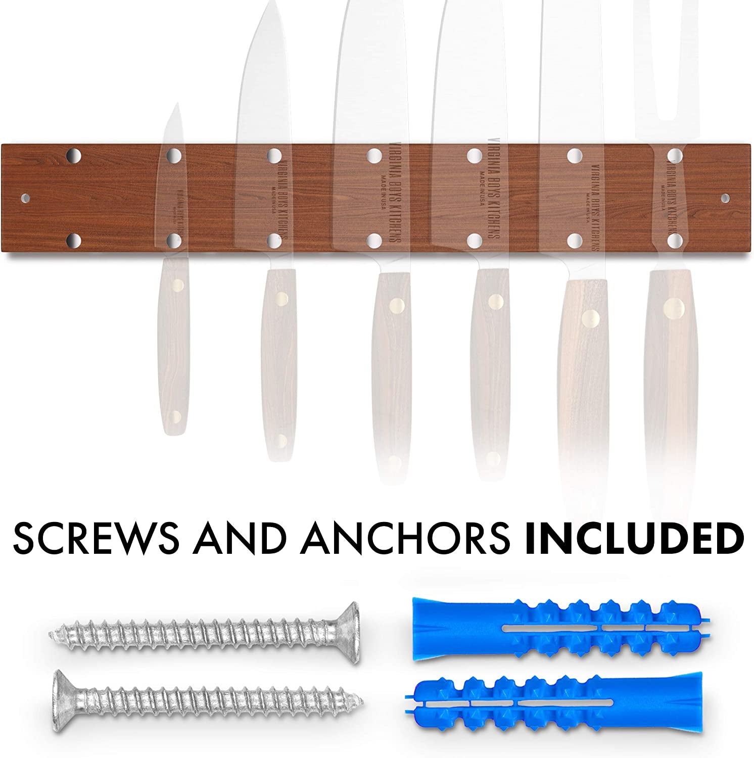 Powerful Magnetic Knife and Kitchen Tool Strip, Holder Made in USA with Black American Walnut Wood (16 Inch)