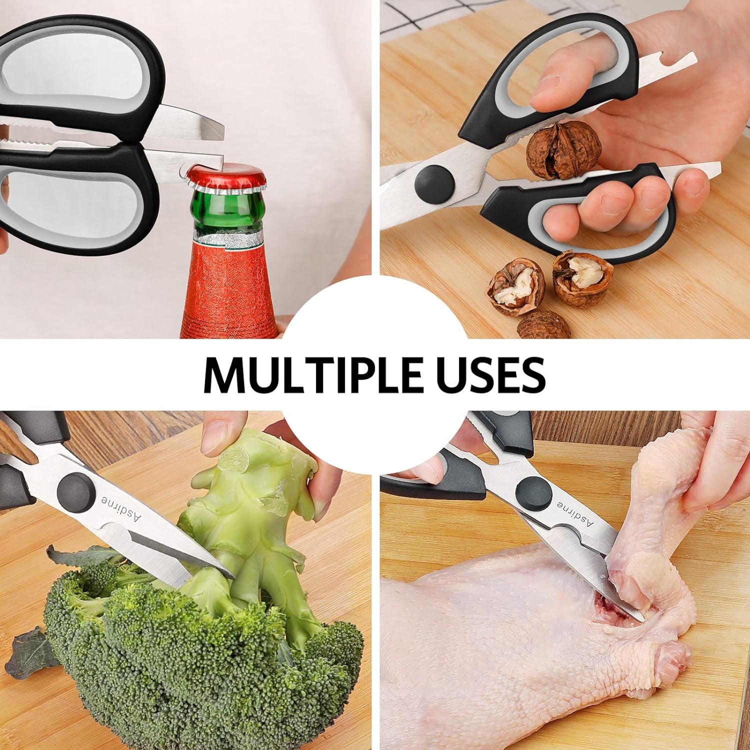 Scissors, Kitchen Scissors with Sharp Stainless Steel Blades and Soft Handles, All Purpose Scissors, 2Pcs, 8.5", Blue&Grey