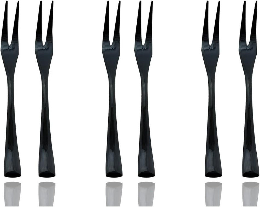 18/10 Stainless Steel 6 Piece Mirror Polished Black Steak Fruit Fork Black Server Utensil Set 14CM