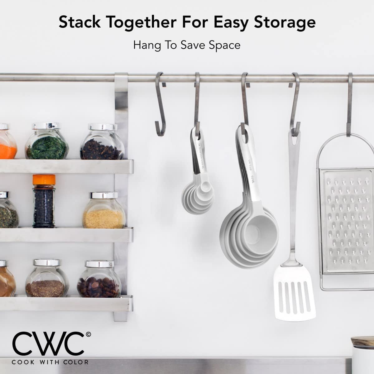 12 PC Measuring Cups Set and Measuring Spoon Set, Stainless Steel Handles, Nesting Kitchen Measuring Set, Liquid & Dry Measuring Cup Set (White)