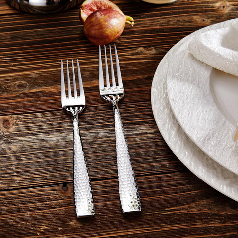 Image of Premium 20/45/65 Piece Louis Hammered Silverware Set with Squared Edge, 18/10 Stainless Steel, Service for 4/8/12, Fine Flatware Set, Dishwasher Safe (20)