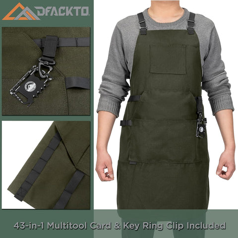 Image of Chef Apron, Heavy Duty 12Oz Canvas, Cross Back and Neck Straps, 43-In-1 Multitool, Tactical Buckle and Clip