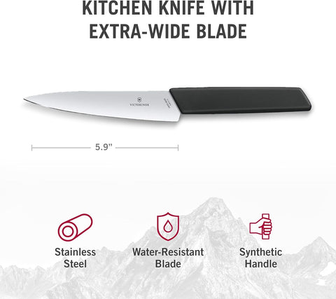 6.9013.15B Swiss Modern Chef'S Knife Essential Kitchen Tool Cuts Everything from Meat to Fruit and Vegetables Straight Blade in Black, 5.9 Inches
