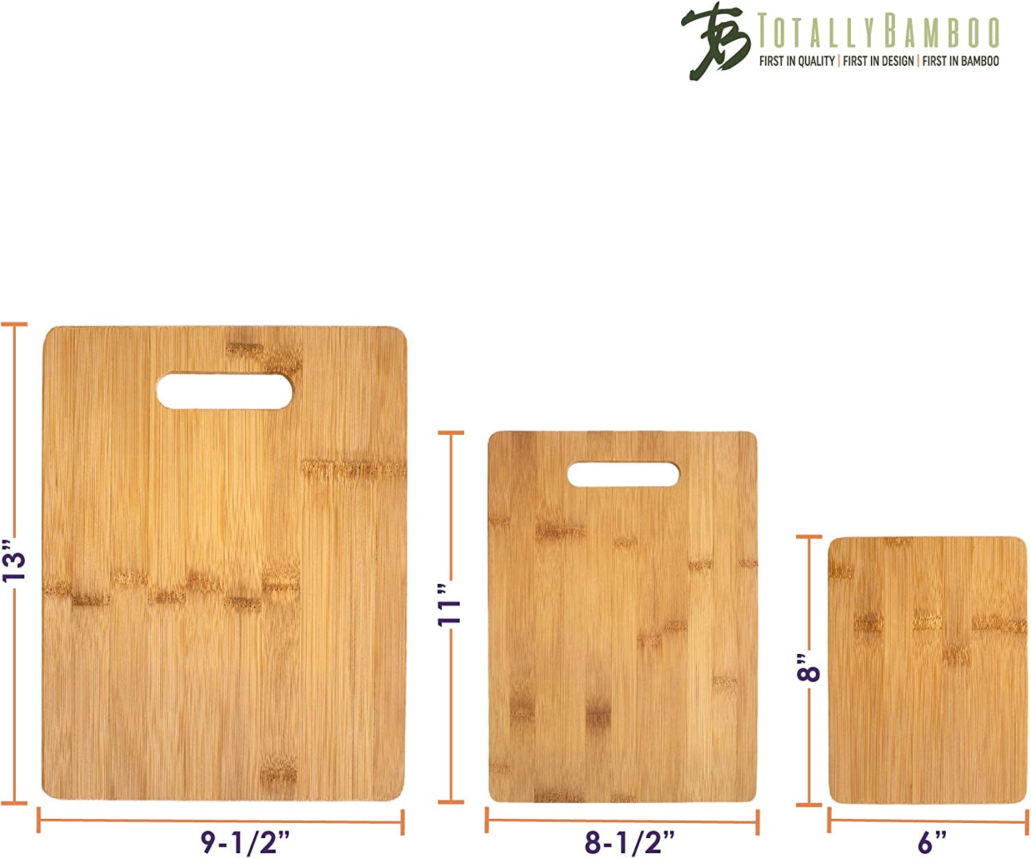 3-Piece Bamboo Cutting Board Set; 3 Assorted Sizes of Bamboo Wood Cutting Boards for Kitchen