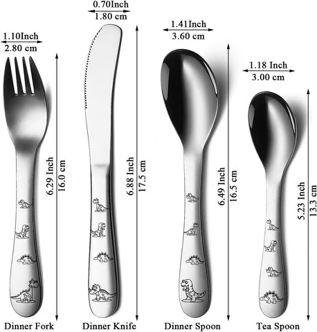 Image of Toddler Utensils, 4 Pieces Stainless Steel Toddler Silverware Set, Kids Utensils Forks and Spoons, Mirror Polished Smooth round Tableware and Dishwasher Safe